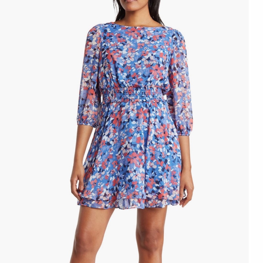 Vince Camuto Blue and Pink Floral Mini Dress
